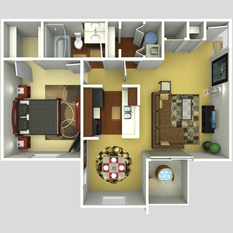 One Bedroom One Bath Floor Plan 2